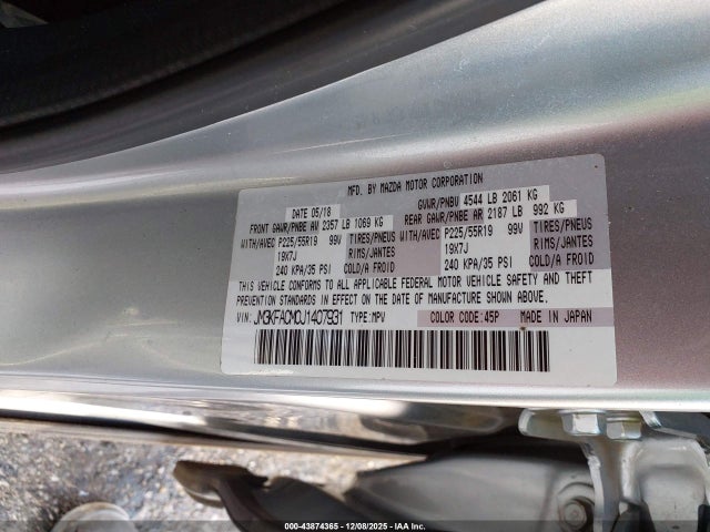 Продаж на аукціоні авто 2018 Mazda Cx-5 Touring, vin: JM3KFACM0J1407931, номер лоту: 43874365