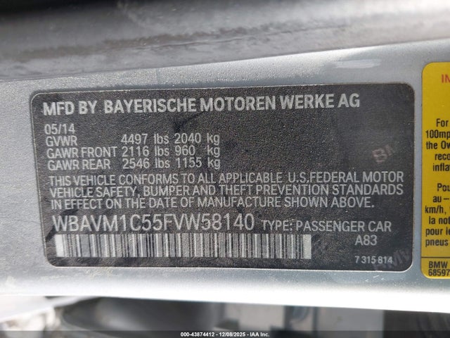 43874412 :رقم المزاد ، WBAVM1C55FVW58140 vin ، 2015 Bmw X1 Sdrive28i مزاد بيع