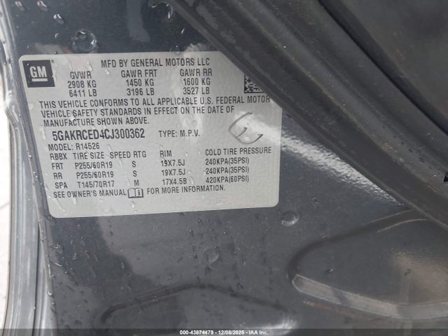 2012 Buick Enclave Leather მანქანა იყიდება აუქციონზე, vin: 5GAKRCED4CJ300362, აუქციონის ნომერი: 43874479