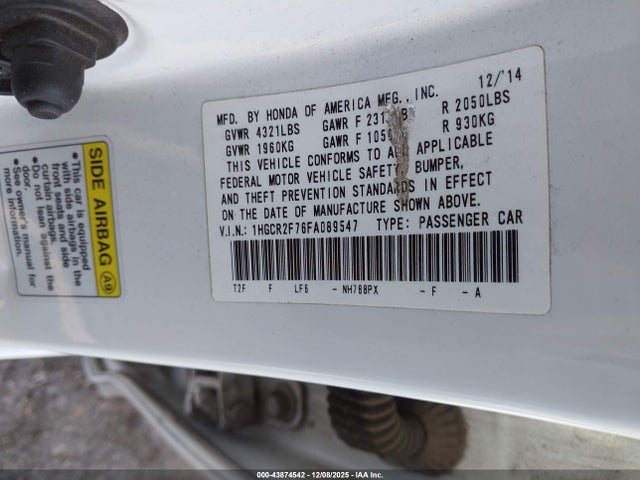 Honda ACCORD EX 2015 1HGCR2F76FA089547 Image 9
