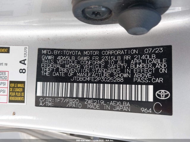 Toyota Corolla Hybrid Le 2023 JTDBCMFE2P3025288 Image 9