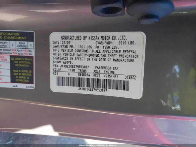 2007 NISSAN 350Z JN1BZ34E57M553187 Photo 8