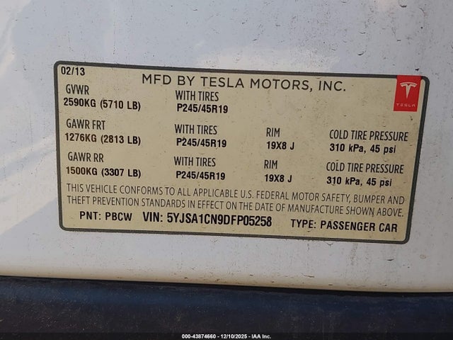 2013 TESLA MODEL S 5YJSA1CN9DFP05258 Photo 8