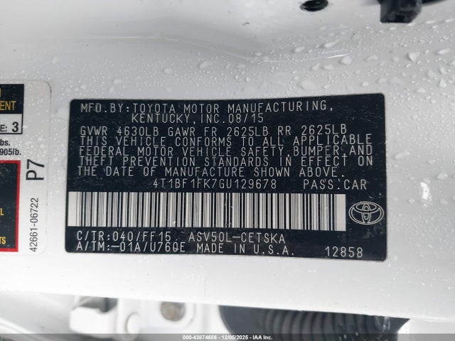 Toyota CAMRY SE 2016 4T1BF1FK7GU129678 Image 9