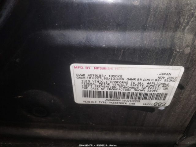 2008 MITSUBISHI LANCER JA3AU86U18U043606 Photo 8