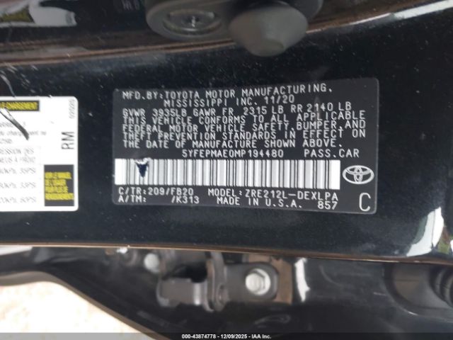 2021 TOYOTA COROLLA 5YFEPMAE0MP194480 Photo 8