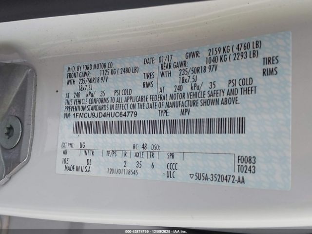 2017 FORD ESCAPE 1FMCU9JD4HUC64779 Photo 8