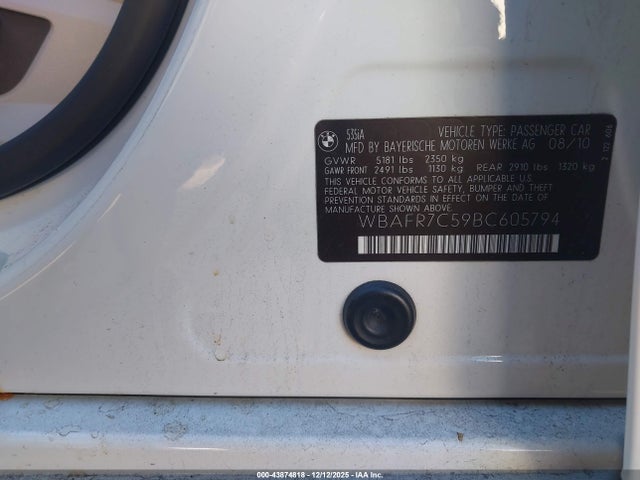 Продажа на аукционе авто 2011 Bmw 535i, vin: WBAFR7C59BC605794, номер лота: 43874818