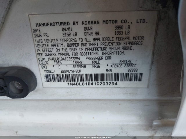 2001 NISSAN ALTIMA 1N4DL01D41C203294 Photo 8