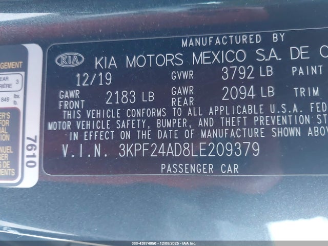 KIA mpi nu 2020 3KPF24AD8LE209379 Image 9