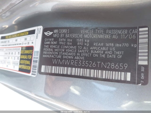 2006 MINI COOPER S WMWRE33526TN28659 Photo 8