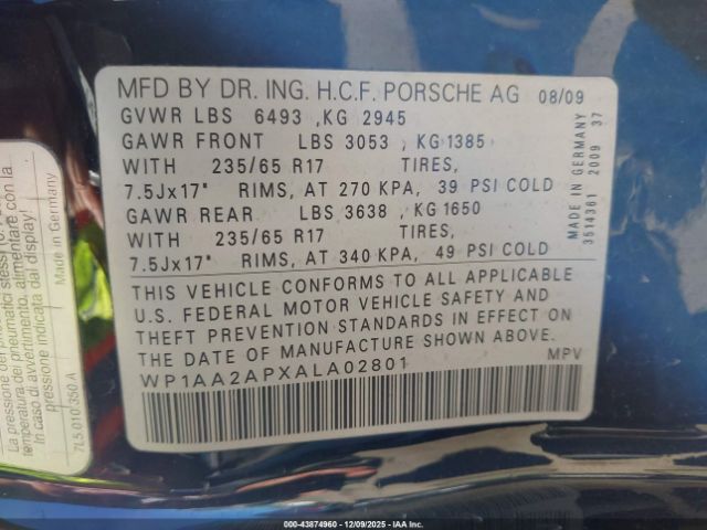 2010 PORSCHE CAYENNE WP1AA2APXALA02801 Photo 8