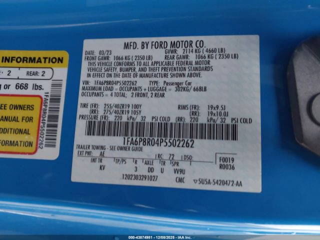 2023 FORD MUSTANG 1FA6P8R04P5502262 Photo 8