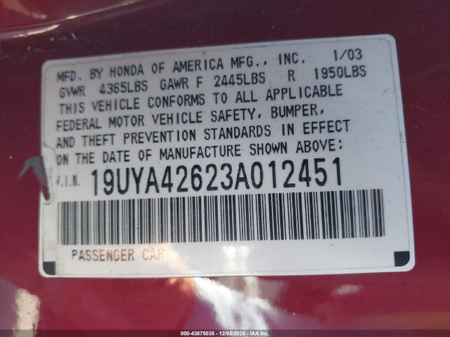 2003 ACURA CL 19UYA42623A012451 Photo 8