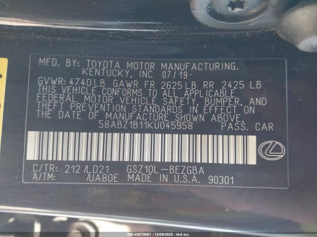 2019 LEXUS ES 350 58ABZ1B11KU045958 Photo 8