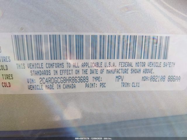 2017 DODGE GRAND CARAVAN 2C4RDGCG8HR863689 Photo 8