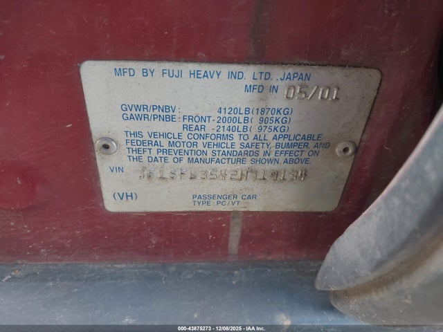 2002 Subaru Forester L მანქანა იყიდება აუქციონზე, vin: JF1SF63542H719134, აუქციონის ნომერი: 43875273