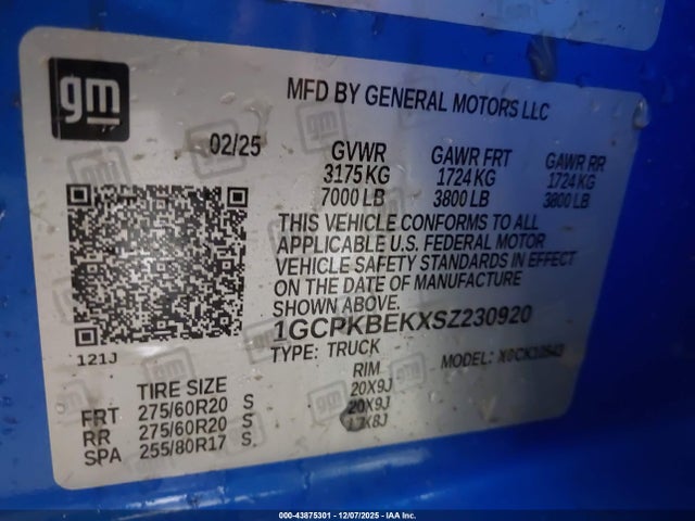 Продажа на аукционе авто 2025 Chevrolet Silverado 1500 4wd  Short Bed Custom, vin: 1GCPKBEKXSZ230920, номер лота: 43875301