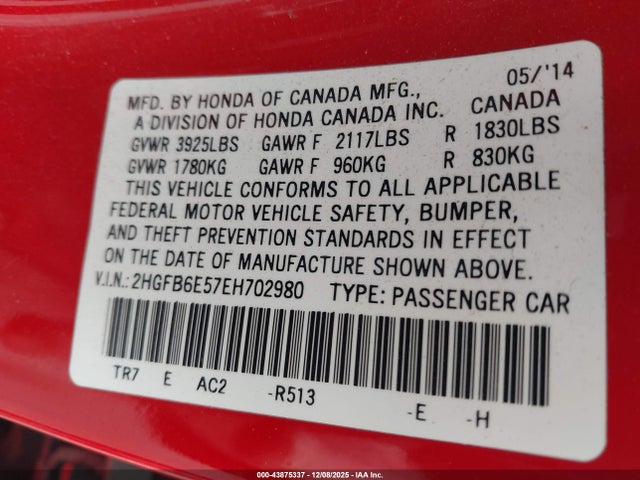 Honda CIVIC SI 2014 2HGFB6E57EH702980 Image 9