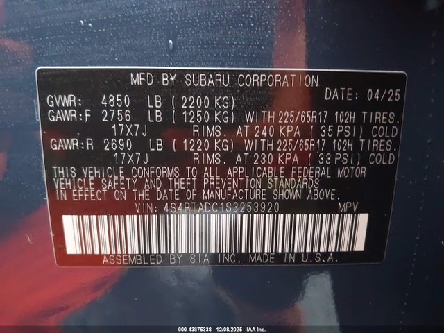 4S4BTADC1S3253920 Subaru Outback Premium