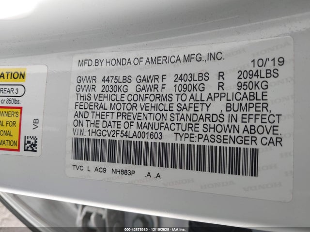 2020 HONDA ACCORD 1HGCV2F54LA001603 Photo 8