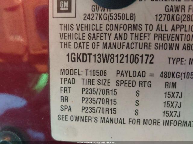 Продаж на аукціоні авто 2001 Gmc Jimmy Slt, vin: 1GKDT13W812106172, номер лоту: 43875404