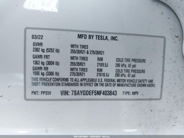 2022 TESLA MODEL Y 7SAYGDEF5NF403843 Photo 8