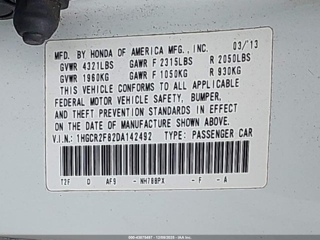 2013 HONDA ACCORD SDN 1HGCR2F82DA142492 Photo 8