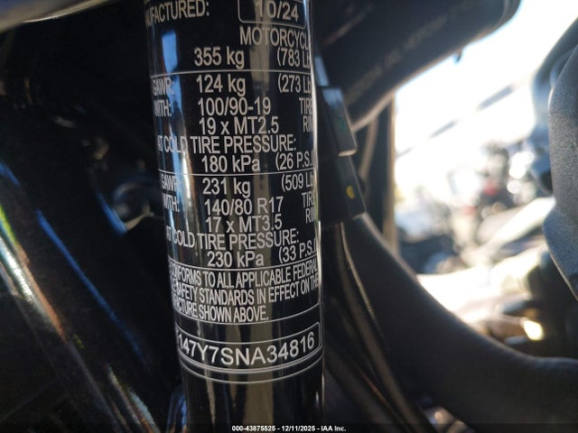 Aukcja sprzedaży 2025 Triumph Motorcycle Scrambler 400 X, vin: SMTT147Y7SNA34816, numer aukcji: 43875525