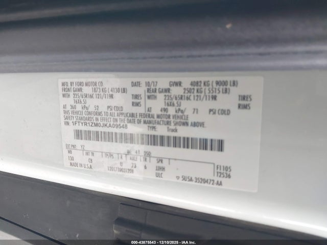 2018 FORD TRANSIT VAN 1FTYR1ZM0JKA09548 Photo 8