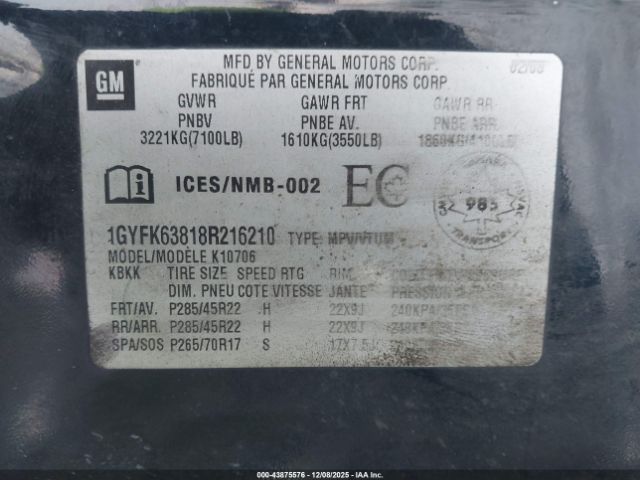 2008 CADILLAC ESCALADE 1GYFK63818R216210 Photo 8