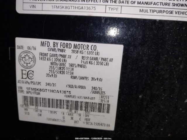 2017 FORD EXPLORER 1FM5K8GT1HGA13675 Photo 8