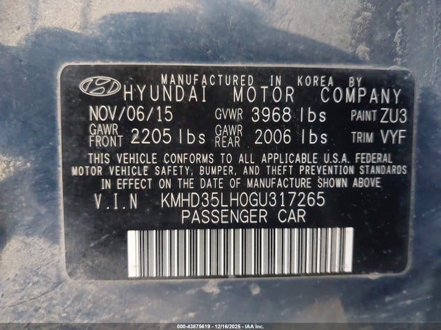 KMHD35LH0GU317265 Hyundai ELANTRA GT