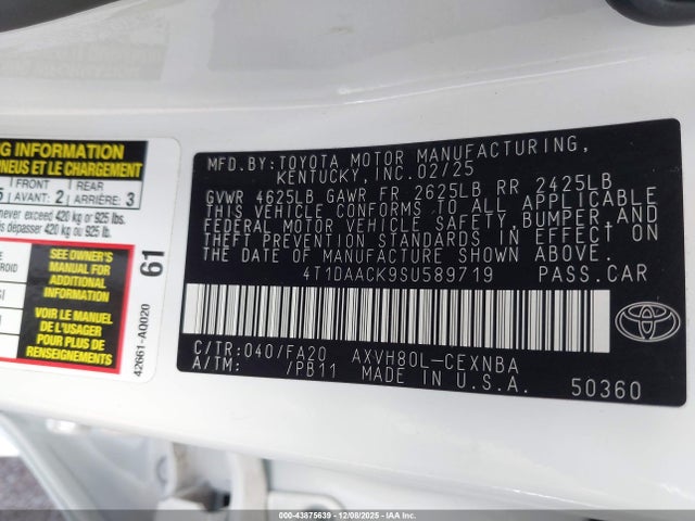 Продажа на аукционе авто 2025 Toyota Camry Le, vin: 4T1DAACK9SU589719, номер лота: 43875639