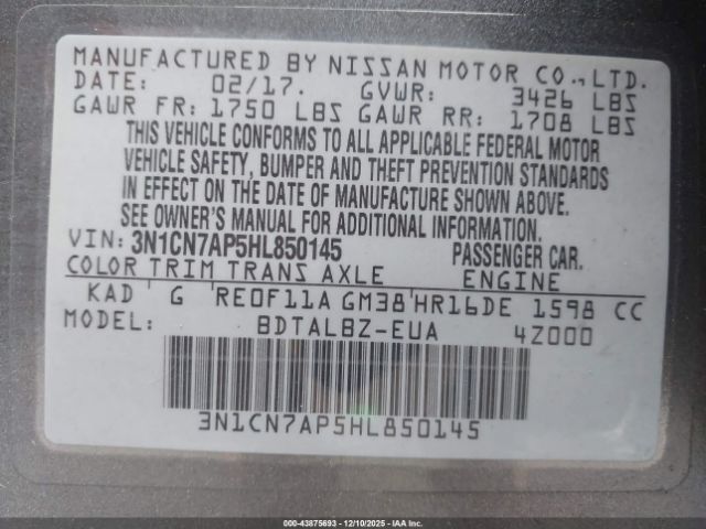 2017 NISSAN VERSA 3N1CN7AP5HL850145 Photo 8