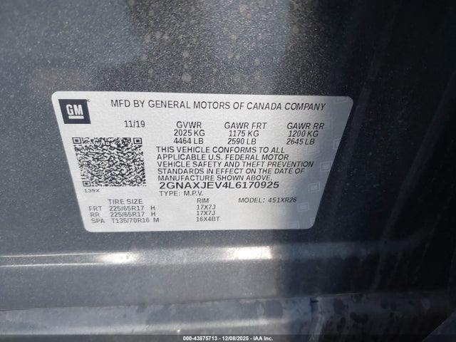 2GNAXJEV4L6170925 Chevrolet Equinox Fwd 2fl