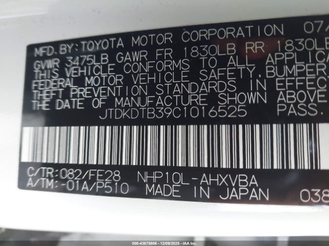 2012 TOYOTA PRIUS C JTDKDTB39C1016525 Photo 8