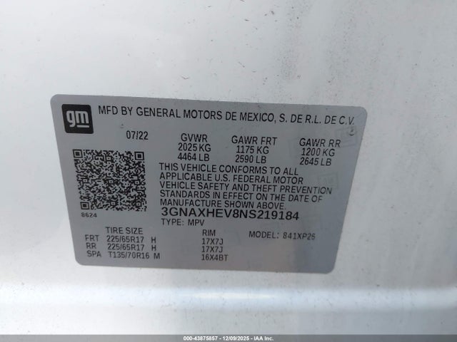 3GNAXHEV8NS219184 Chevrolet Equinox Fwd Ls