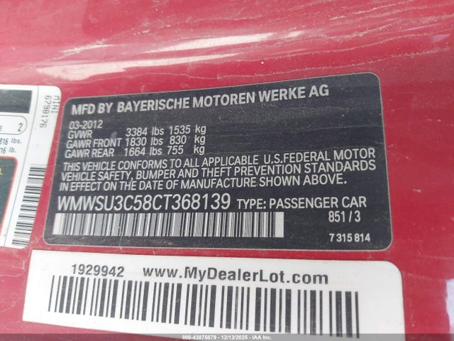 2012 MINI COOPER WMWSU3C58CT368139 Photo 8