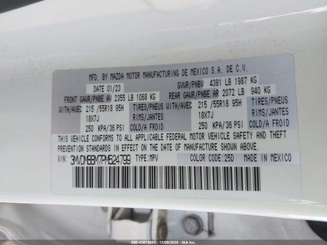 Продажа на аукционе авто 2023 Mazda Cx-30 2.5 S Select, vin: 3MVDMBBM7PM524799, номер лота: 43875882