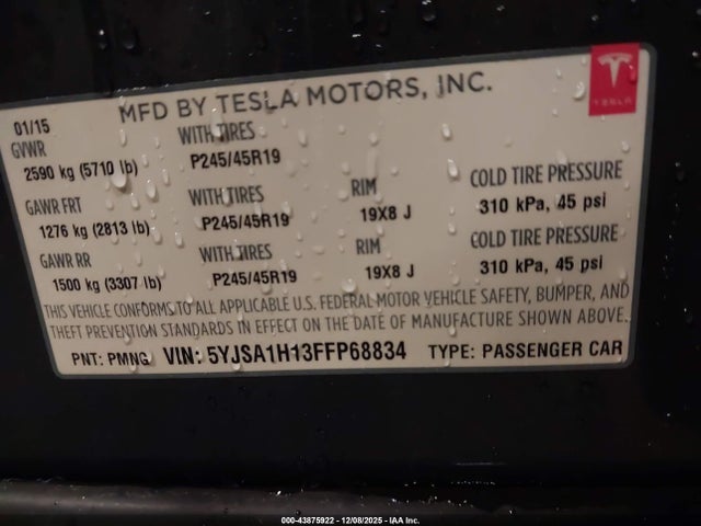 2015 TESLA MODEL S 5YJSA1H13FFP68834 Photo 8