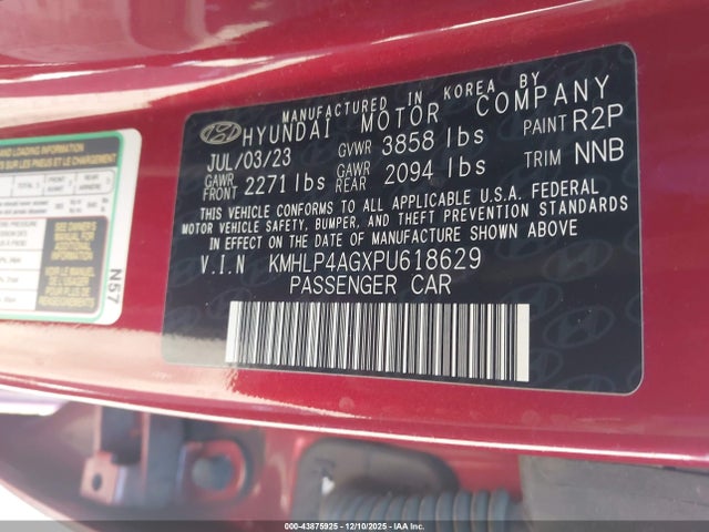 KMHLP4AGXPU618629 Hyundai Elantra Limited
