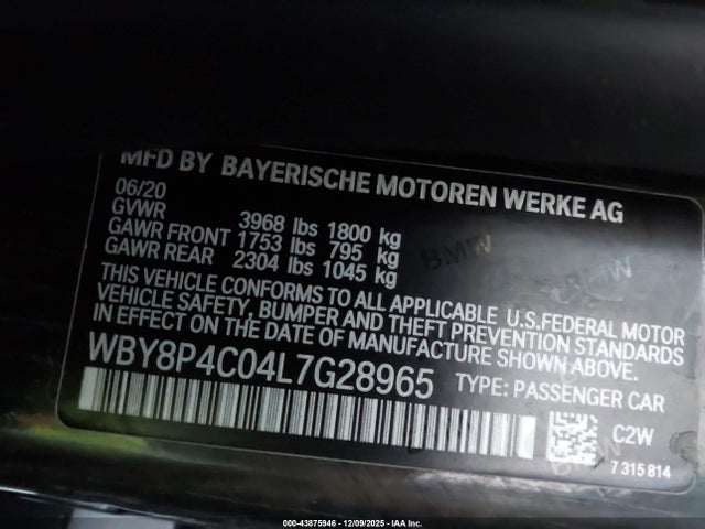 WBY8P4C04L7G28965 BMW I3 120ah W/range Extender