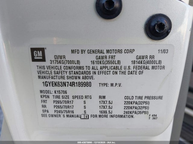 2004 CADILLAC ESCALADE 1GYEK63N74R189980 Photo 8