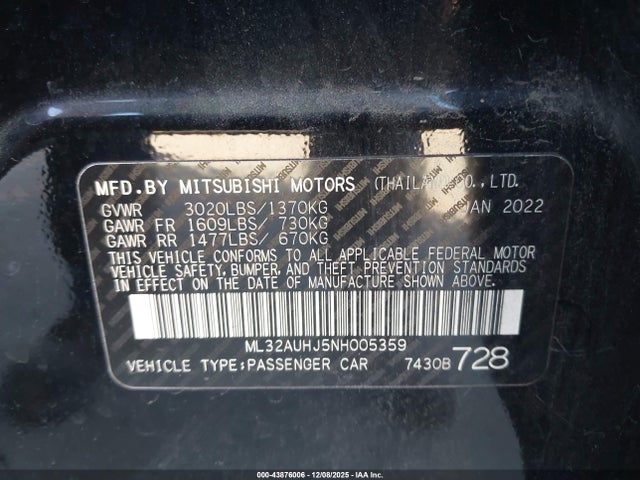 2022 MITSUBISHI MIRAGE ML32AUHJ5NH005359 Photo 8