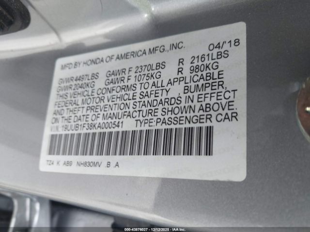 2019 ACURA TLX 19UUB1F38KA000541 Photo 8