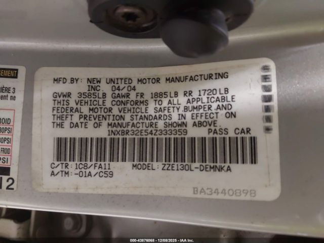 2004 TOYOTA COROLLA 1NXBR32E54Z333359 Photo 8