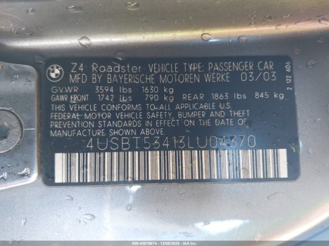 2003 BMW Z4 4USBT53413LU04370 Photo 8