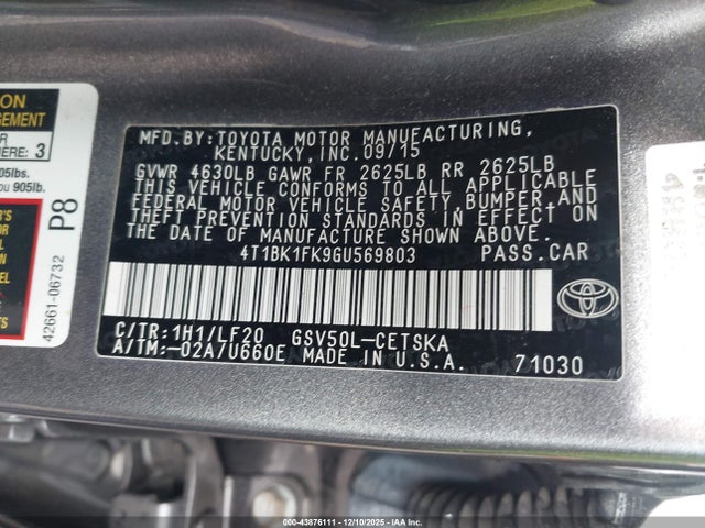4T1BK1FK9GU569803 Toyota Camry Xse V6