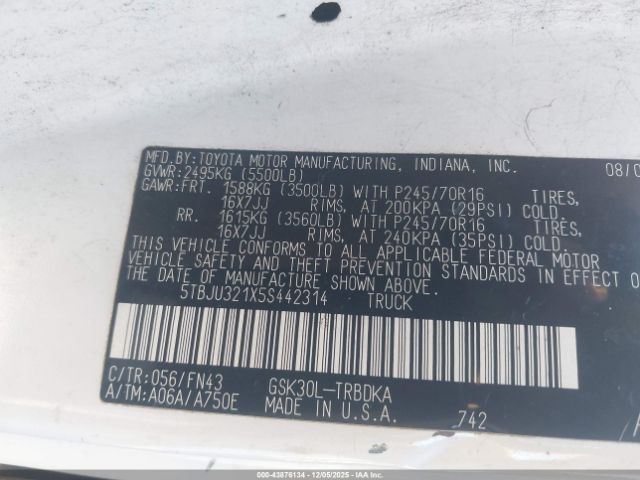 2005 TOYOTA TUNDRA 5TBJU321X5S442314 Photo 8